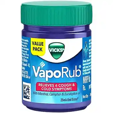Vicks Vapo Rub With Menthol, Camphor & Eucalyptus Oil - Relieves Cold & Cough, Clears Blocked Nose, 25 ml Bottle